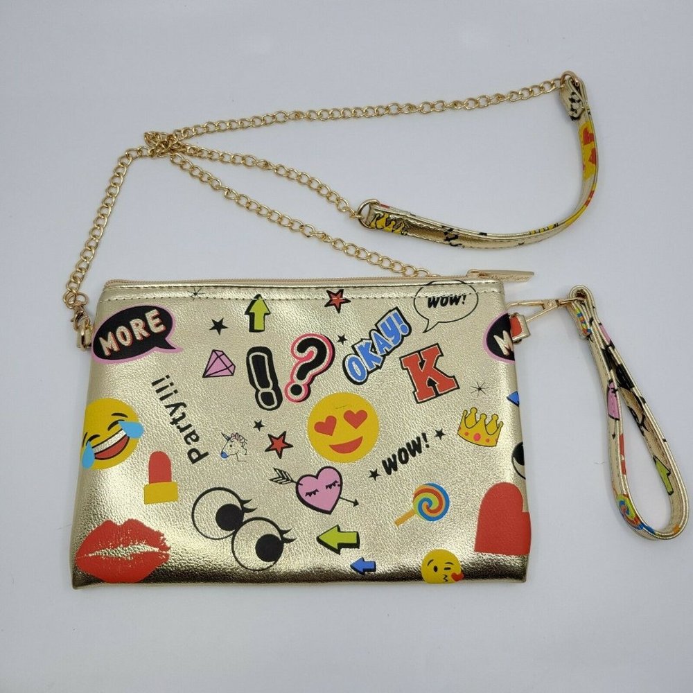 Bari Lynn Gold Metallic Emoji Crossbody Chain Detachable‎ Strap Purse